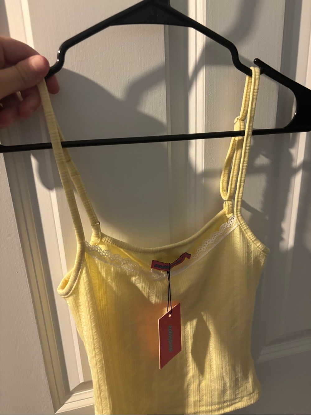 Edikted Yellow Ribbed Lace-Trim tank top size xs